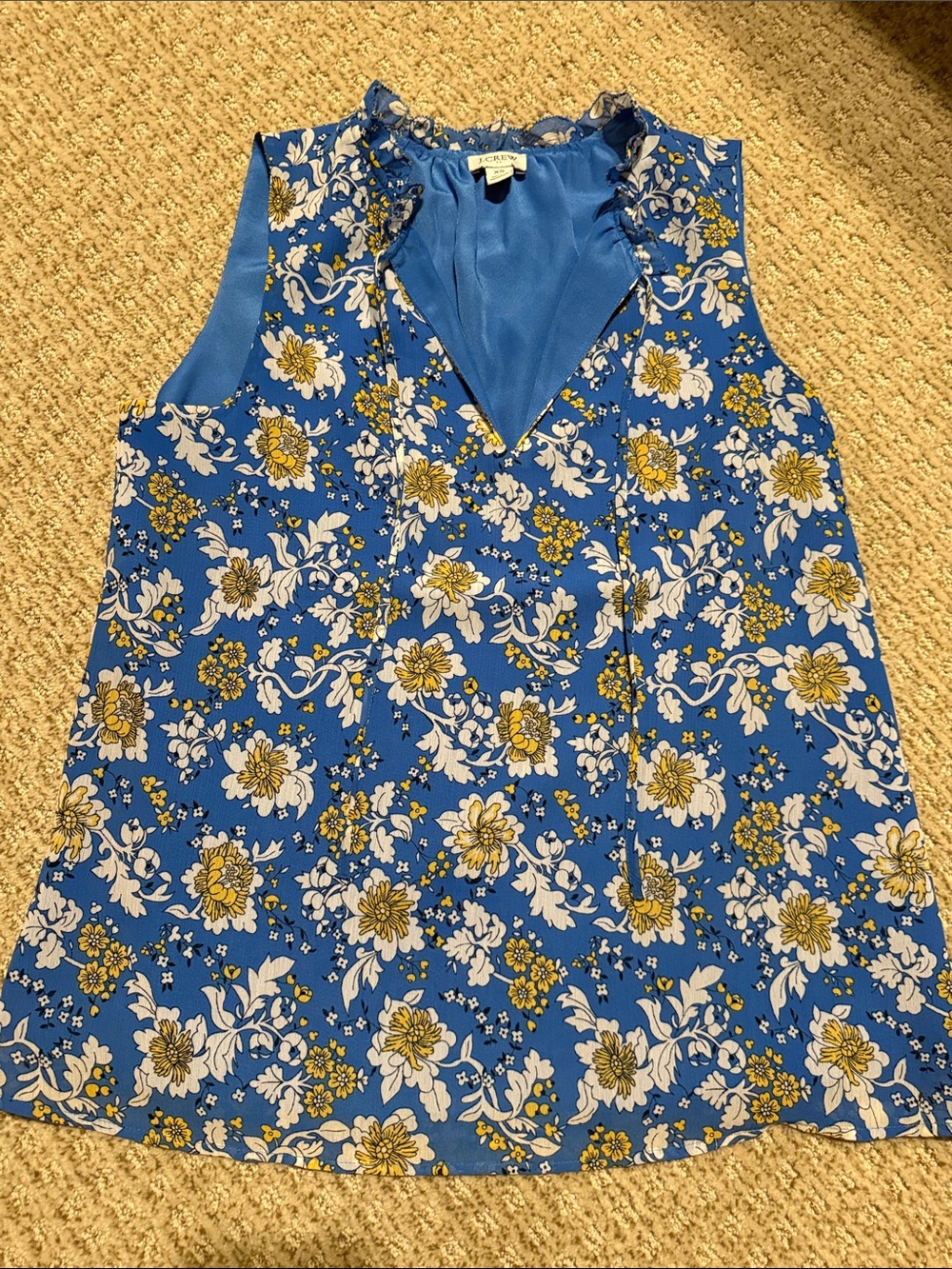 Women’s JCrew blue yellow floral silky tank top flowy sz XS